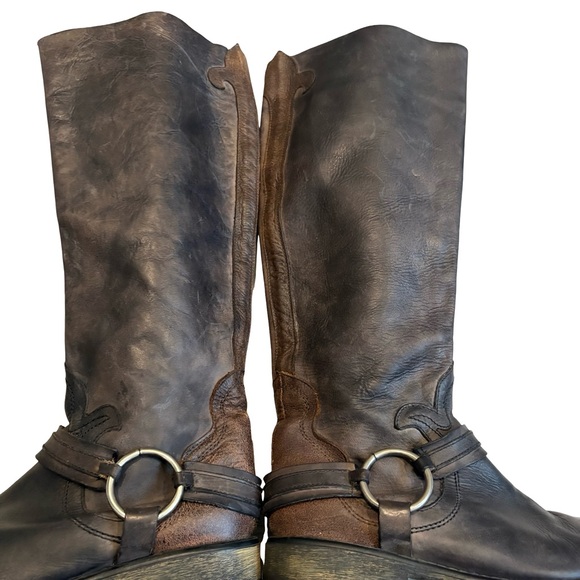 Steve Madden Judgemnt Distressed Black Leather Fleur-De-Lis Riding Boots, Sz 10 - Picture 9 of 16